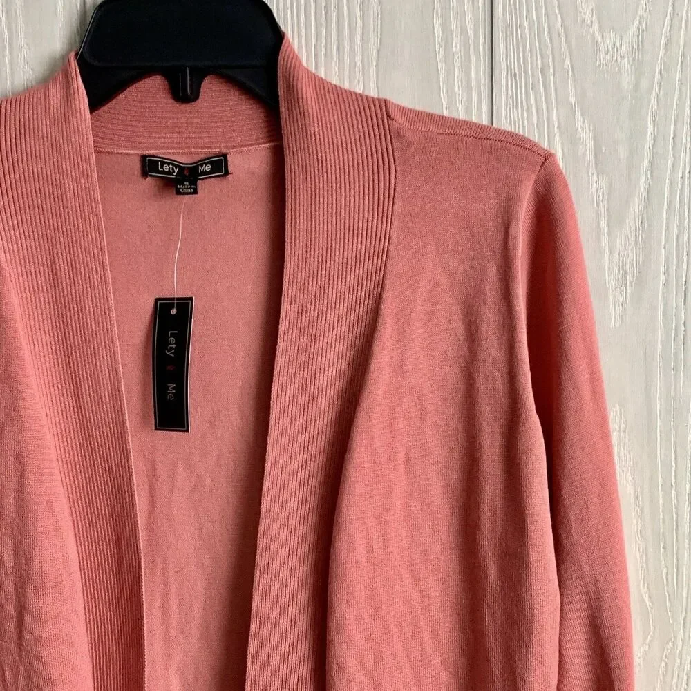 Lety & Me Salmon Pink Lightweight Cardigan Sweater Small NWT - Picture 3 of 5